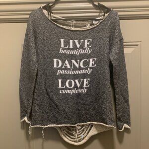 Trendy Trends Girls Grey Live Dance Love Distressed Long Sleeve Top Medium EUC
